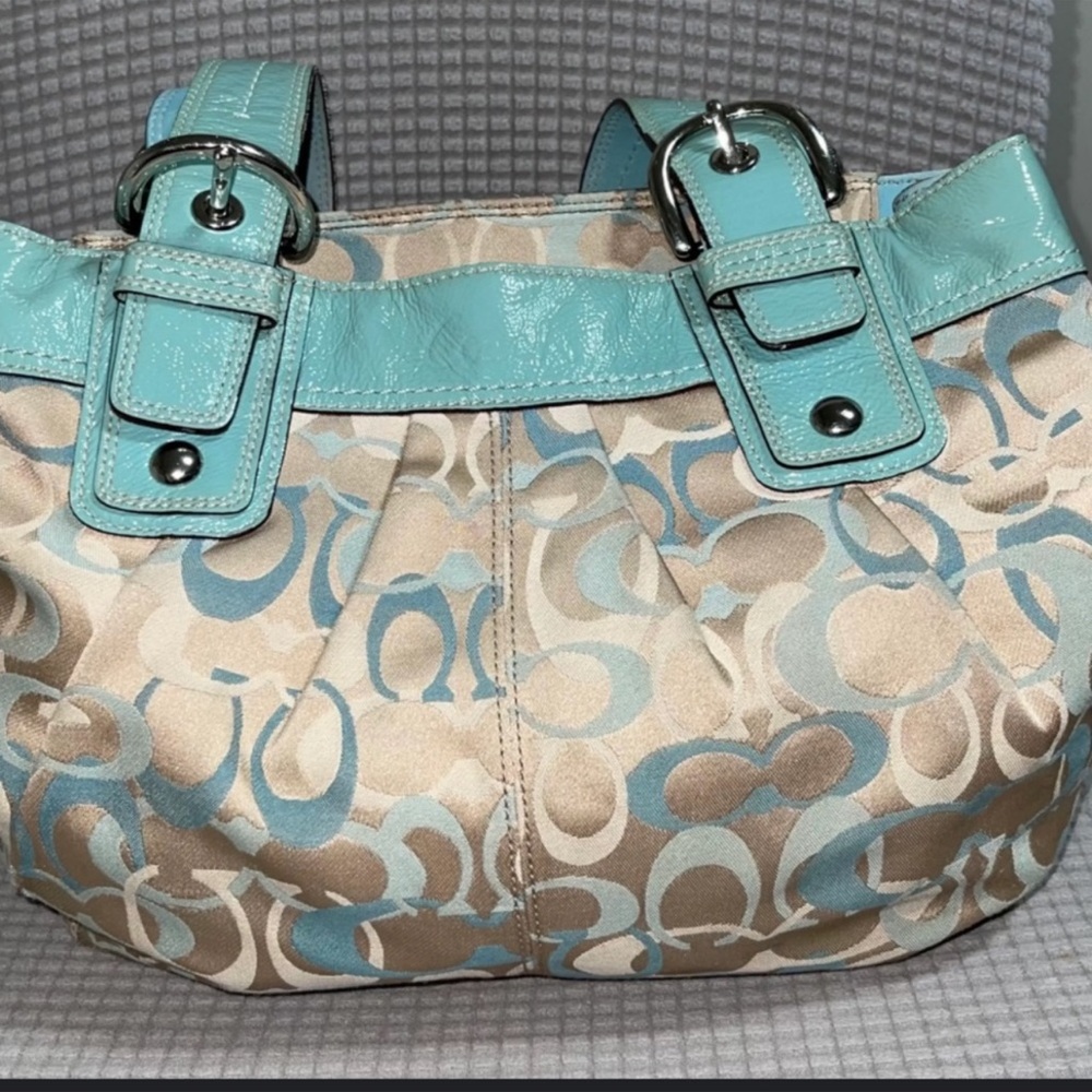 EUC gorgeous leather trimmed bag rare blue